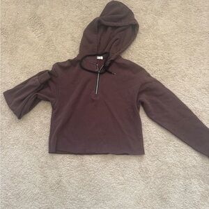Garage Brown Cropped Hoodie with Half-Zip